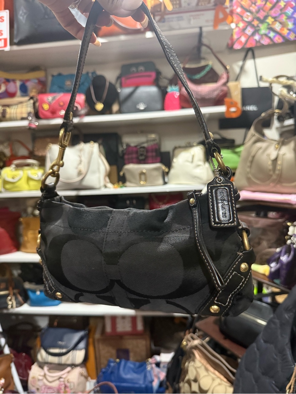 Coach Mini Carly in Black Signature Jacquard Shoulder Bag